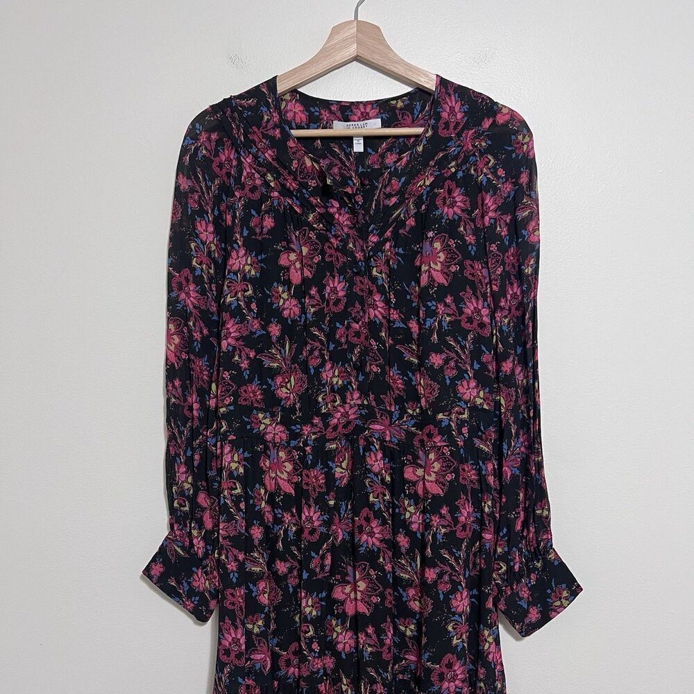 Derek Lam 10 Crosby Tracy Floral Chiffon Midi Dress Size 10 Black Pink - Picture 3 of 13